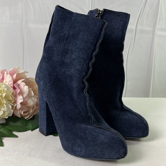 Acne Studios Navy Blue Suede Seamed Side Zip Block Heeled Boots Size EU 37 - Picture 2 of 8